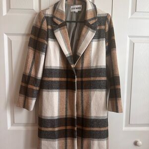 Steve Madden Women's Trench Coat - Black, Brown, Cream Plaid